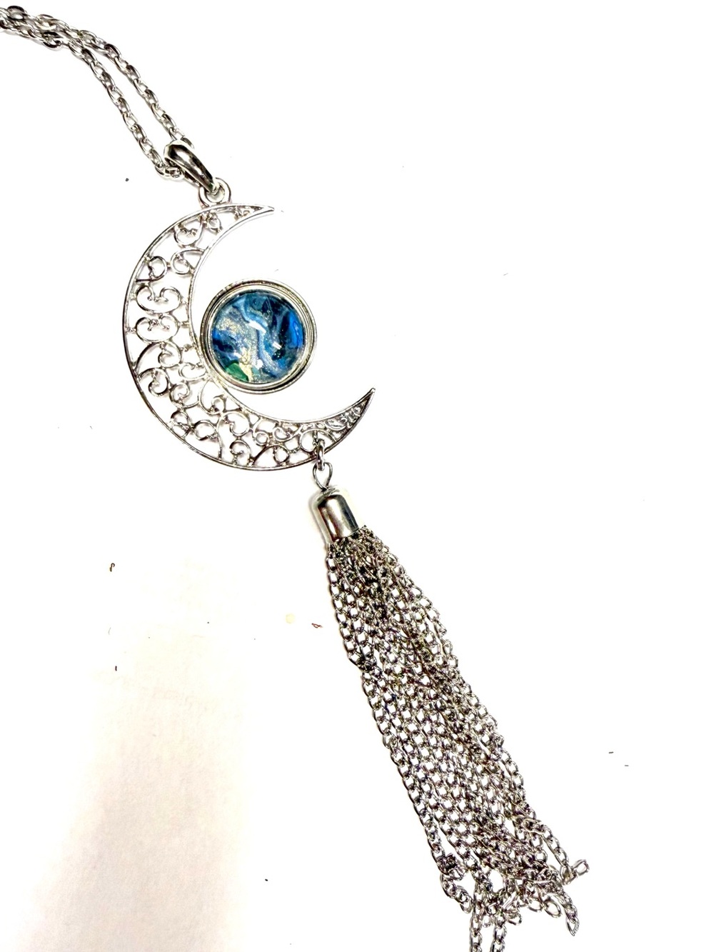 Half Moon pendant with tassel and handmade 20mm snap SN20